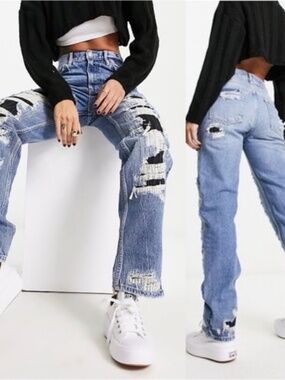 Free People McCoy Destroyed Straight Leg Jean in Blue Size 27